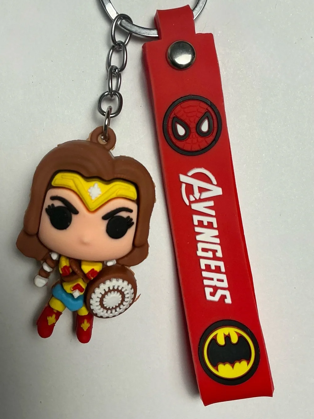 Wonder Woman Style Superhero Keychain with Red Wrist Strap